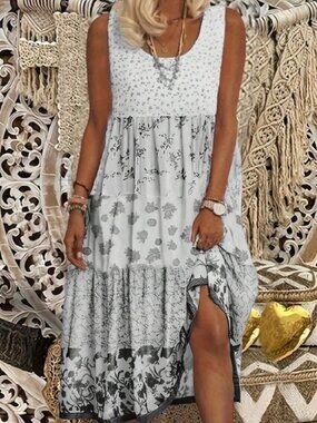 Plus Floral Print Tank summer Cottagecore Dress